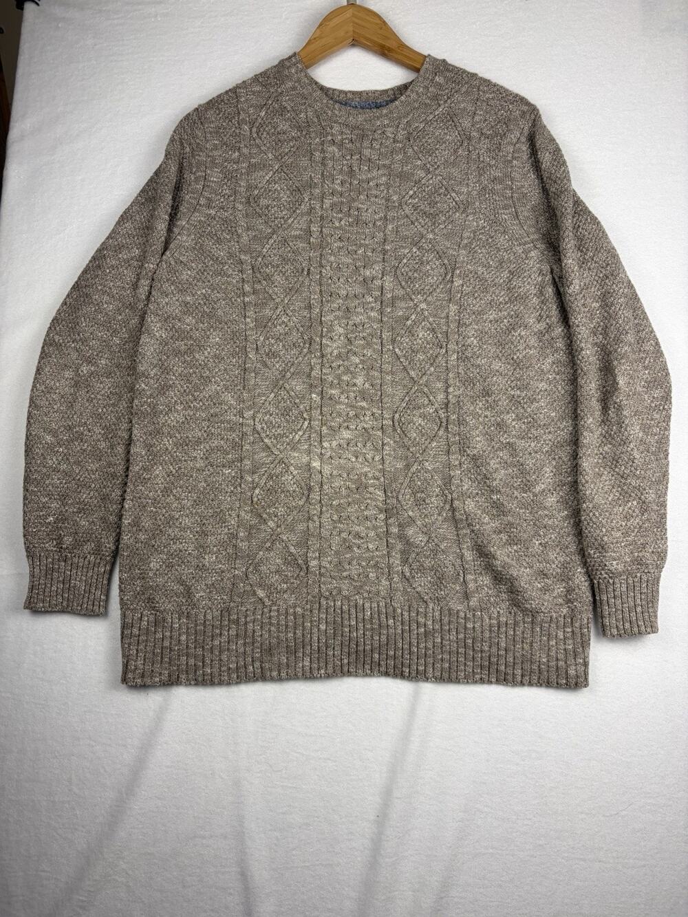 Jos A Bank Reserve Sweater Men's M Gray Cable Knit Cotton Crewneck Pullover